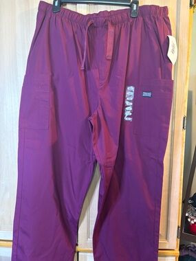 Wine Cherokee workwear Scrub Pants with Elastic Waist and drawstring